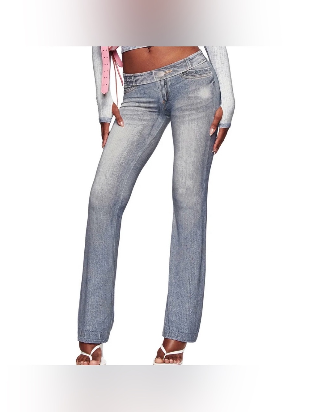 I AM GIA Blare Trackpant Denim Trompe L’oeil Blue Large NWT